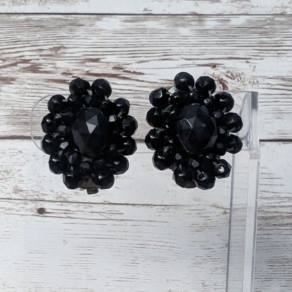 Vintage Clip On Earrings - Black Stamped Western Germany 1 & 1/8"